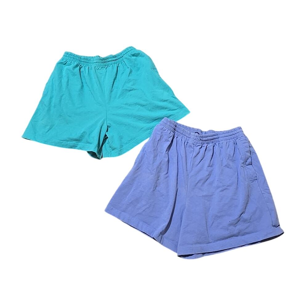 Lot of 2 Vtg‎ 80s Columbia Teal Blue High Rise Pull On Shorts Womans Size Medium